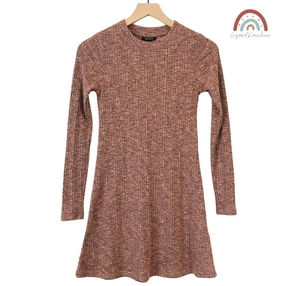 Topshop Marled Ribbed Sweater Knit Long Sleeve Dress - Picture 2 of 9